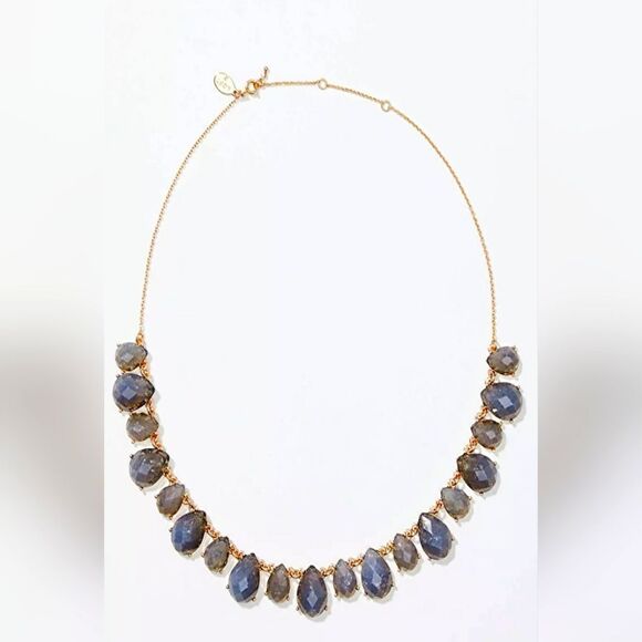 ANN TAYLOR LOFT TEARDROP BLUE STONE STATEMENT NECKLACE NWY NOS - Picture 1 of 3